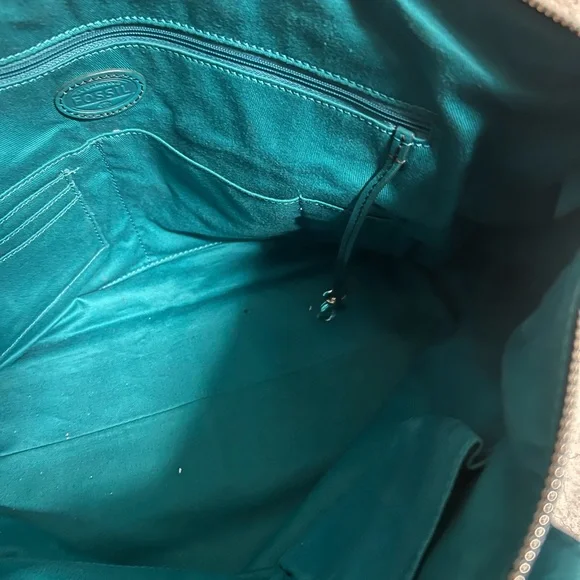 Fossil Sydney leather tote bag turquoise/teal pre owned - Picture 7 of 16
